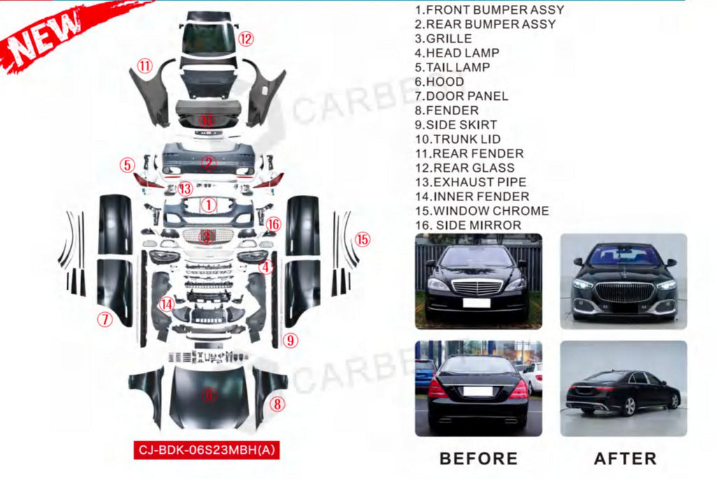 Facelift kit to W223 Maybach (with door handles and inserts) for Mercedes S-сlass W221 2005-2013 - image 93