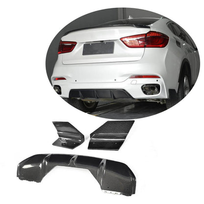 Rear Bumper Diffuser With Splitters Carbon Fiber V1 (M-Sport) for BMW X6 F-16 2014-2019 - image 1