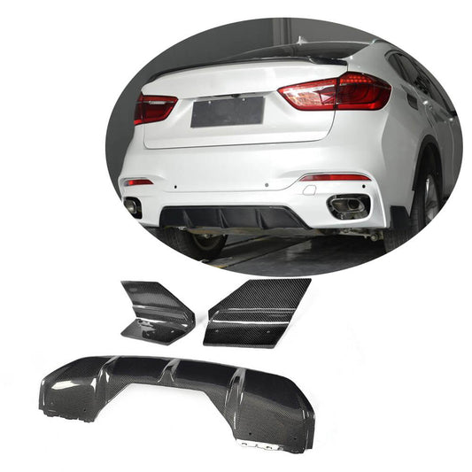 Rear Bumper Diffuser With Splitters Carbon Fiber V1 (M-Sport) for BMW X6 F-16 2014-2019 - image 1