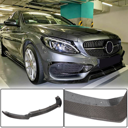 Front Bumper Lip V1 for C43 AMG 2015-2019 Carbon for Mercedes C-сlass W205 2014-2021 - image 1