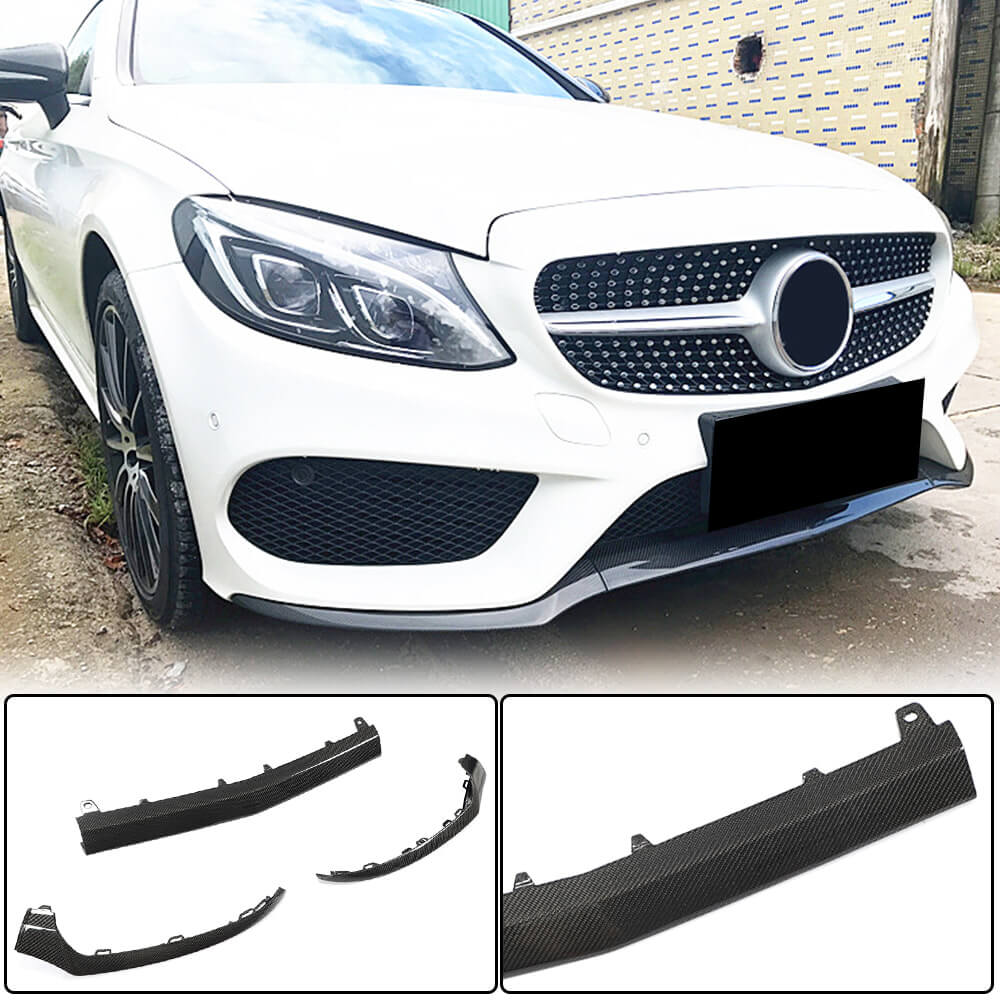 Front Bumper Lip V4 for C43 AMG 2015-2019 Carbon for Mercedes C-сlass W205 2014-2021 - image 1