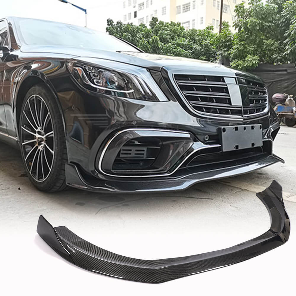 Front Bumper Lip Spoiler (for S63/S65 AMG 2018-2022, Carbon) for Mercedes S-сlass W222 2013-2022 - image 1