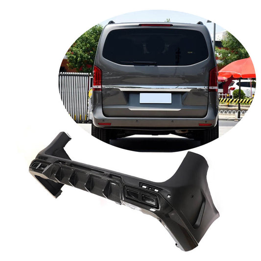 Cover on the rear bumper with a diffuser (2014-2019, Plastic + carbon) for Mercedes Vito / V-class W447 2014↗ year - image 1