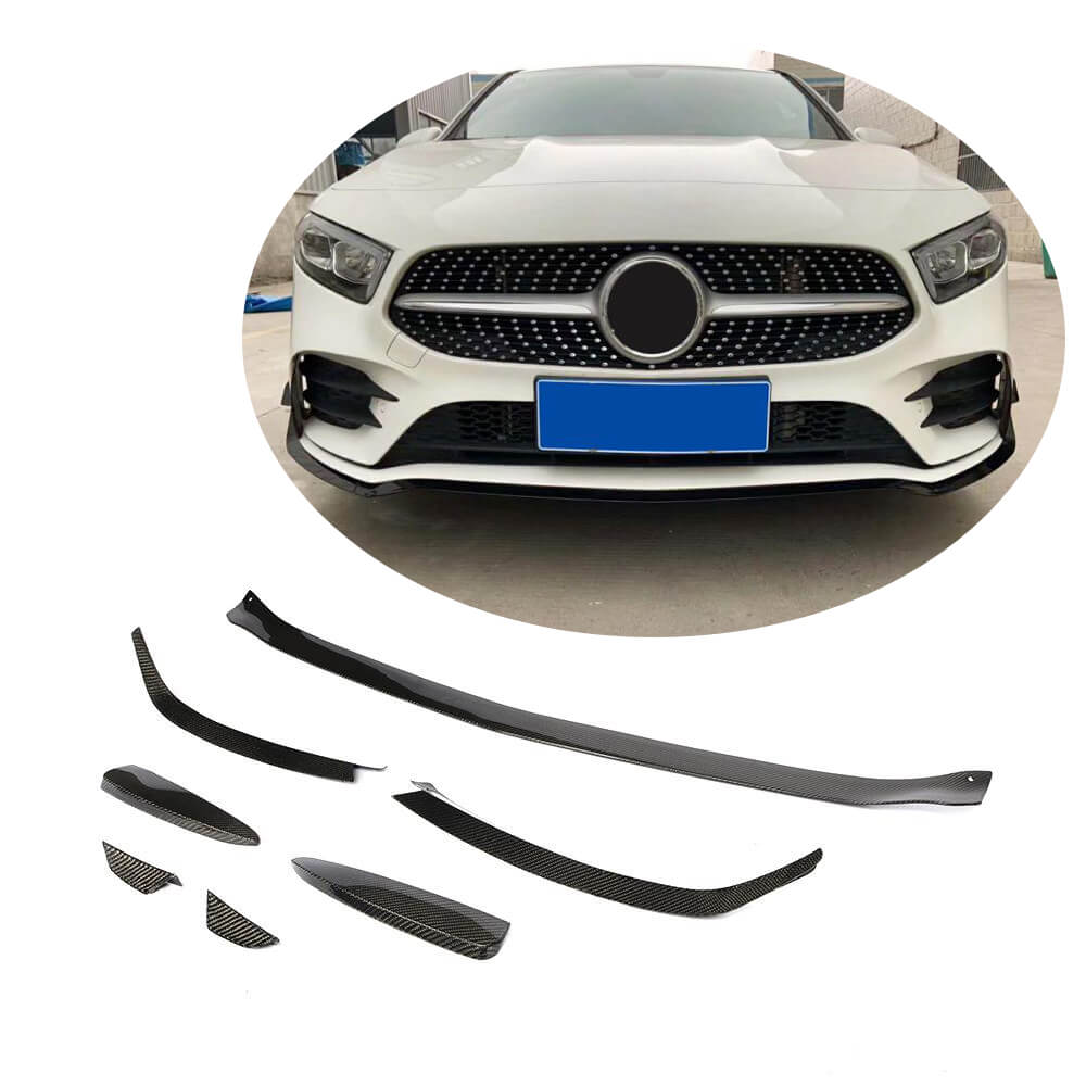 Front Bumper Lip V1 for AMG-Line SD 2018-2021 Carbon for Mercedes A-сlass W177 2018- - image 1