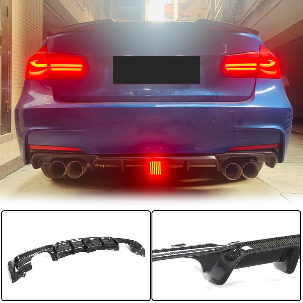 Rear Bumper Diffuser With brake light Carbon Fiber V9 (for M-Sport) for BMW 3 series F-30/31/34 2012-2019 - image 1