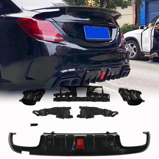 Rear bumper diffuser with nozzles (for SD C43 AMG 2015-2021, Carbon) for Mercedes C-class W205 2014-2021 - image 1