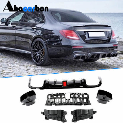Rear Bumper Diffuser with Tips V1 (for AMG/AMG-Line 2016-2019, Carbon) for Mercedes E-сlass W213 2016-2023 - image 1