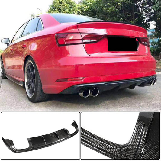 Rear Bumper Diffuser (for Base SD 2017-2020, Carbon) for Audi A3 2012-2020 - image 1
