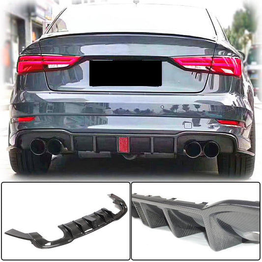 Rear bumper diffuser V2 (for S-Line Sedan 2017-2020, Carbon) for Audi A3 2012-2020 - image 1