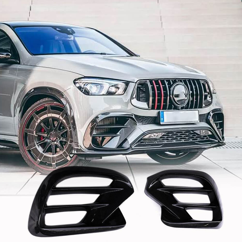 Front bumper inserts (for GLE 350/GLE450/GLE63 2019-2023, Carbon) for Mercedes GLE coupe C167 2019- - image 1