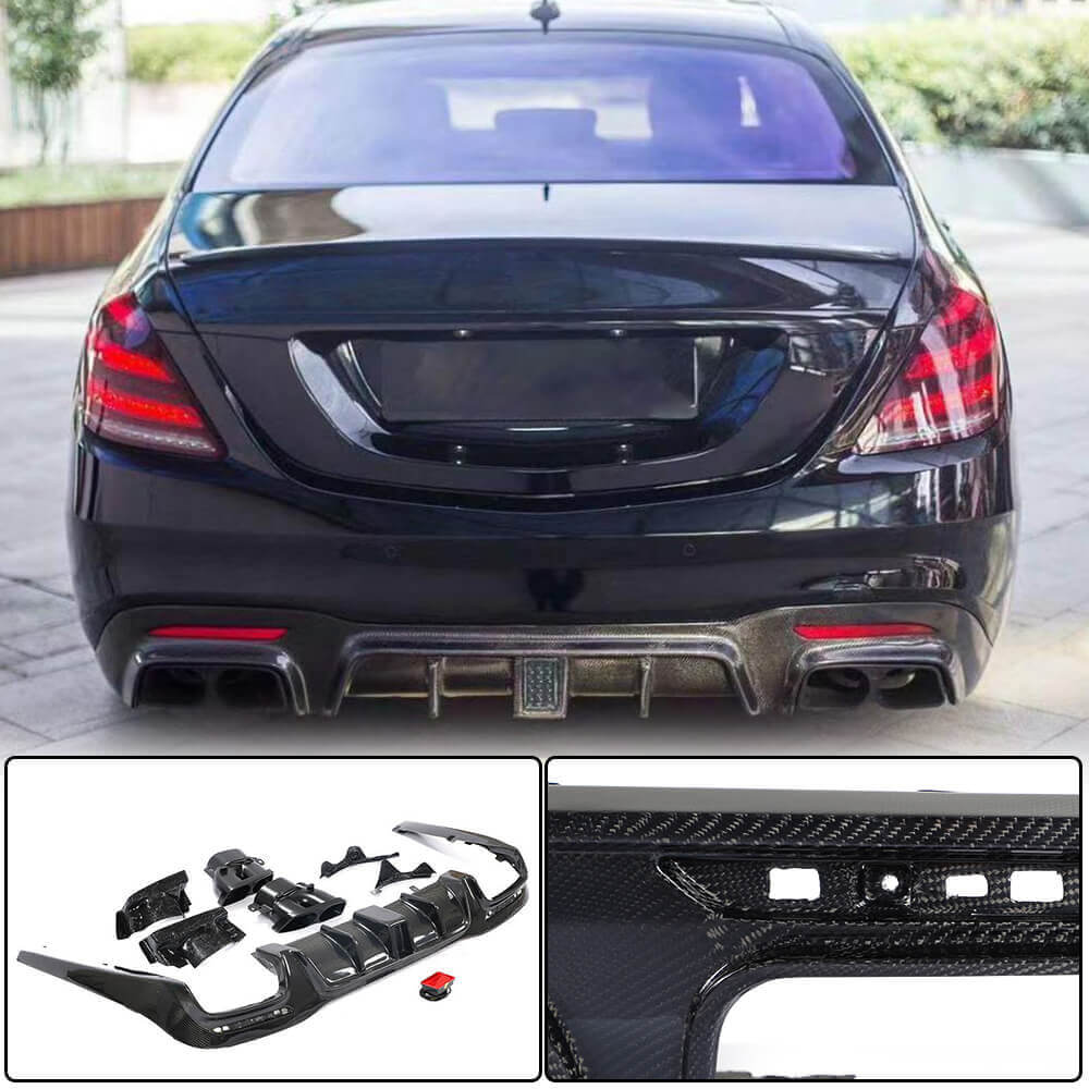 Rear bumper diffuser with exhaust tips (for S63/S65 AMG 2018-2021, Carbon) for Mercedes S-сlass W222 2013-2020 - image 1