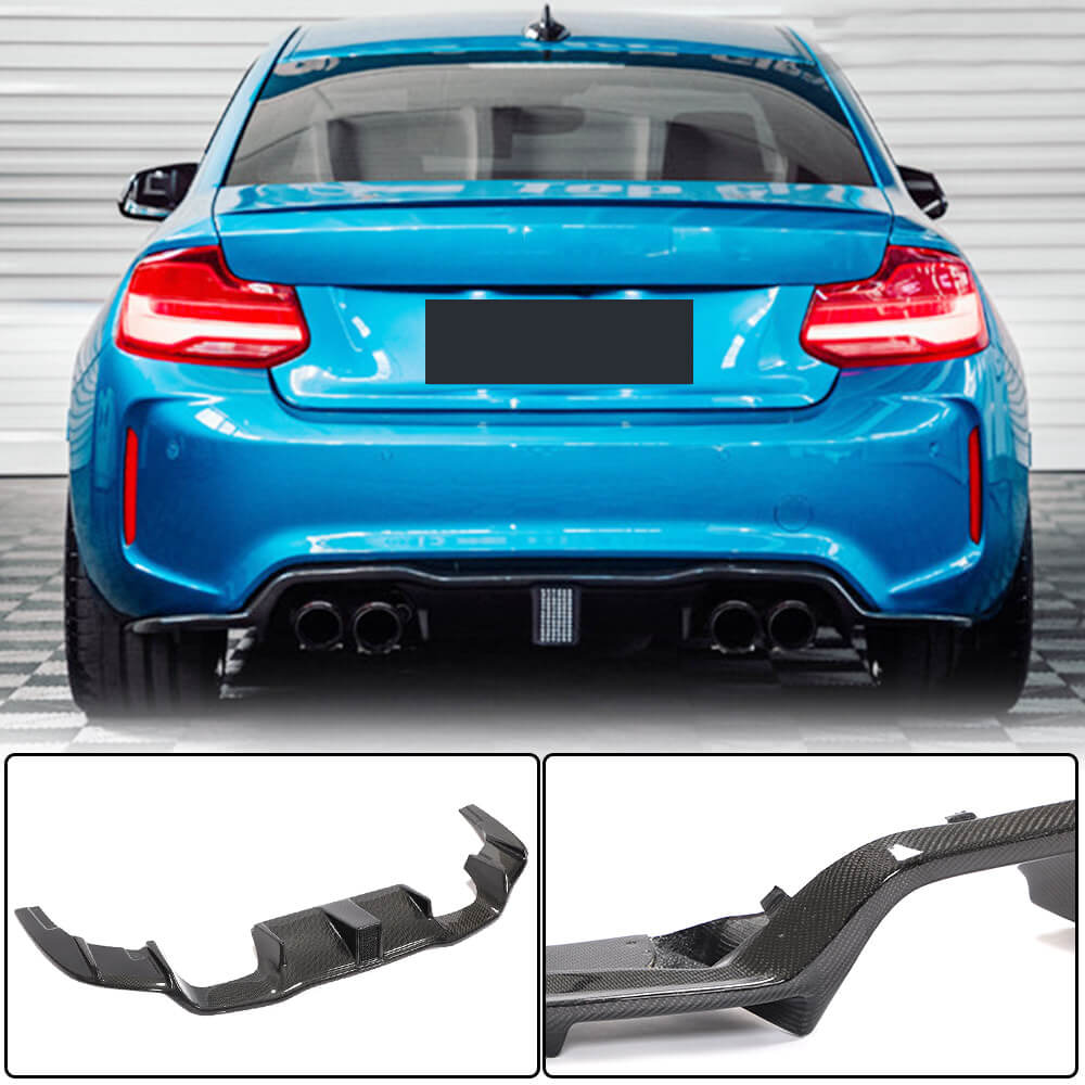 Rear Bumper Diffuser Carbon Fiber (With LED Brake Light) V7 (for F87) for BMW 2 Series F22/23 2014-2021 - image 1