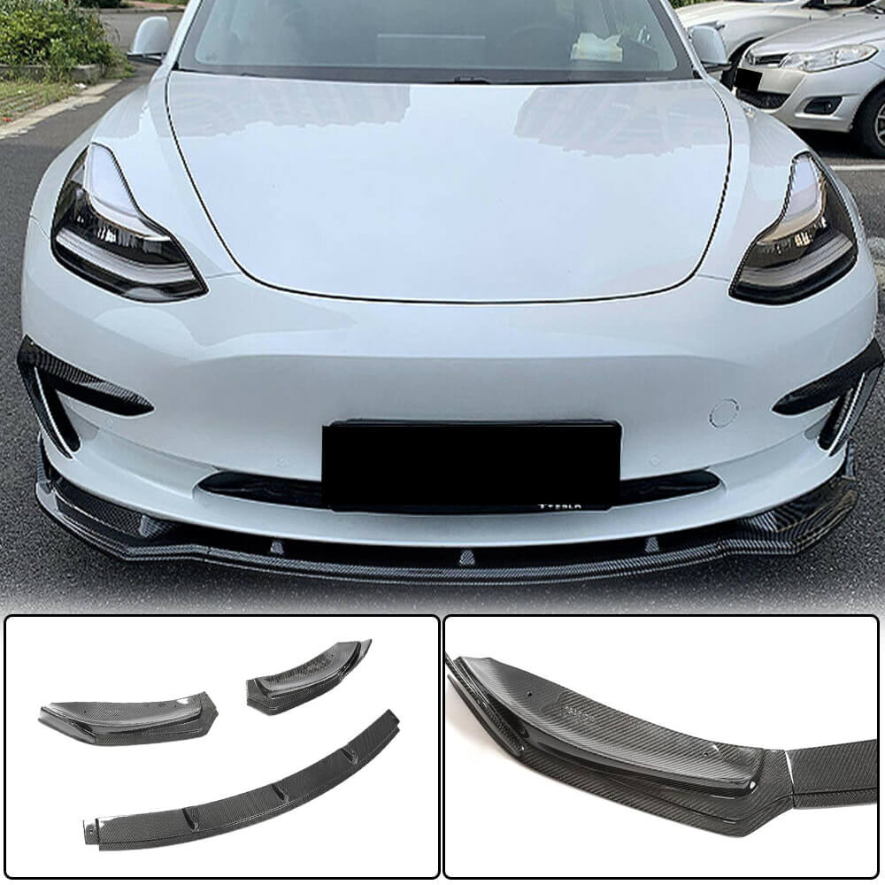 Front Bumper Lip V5 (2017-2023, Carbon) for Tesla Model 3 2017- - image 1