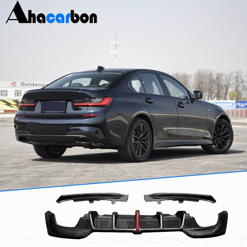 Rear Bumper Diffuser with LED Carbon Fiber (2019-2021, M-Sport) for BMW 3 series G20/21 2018- - image 1