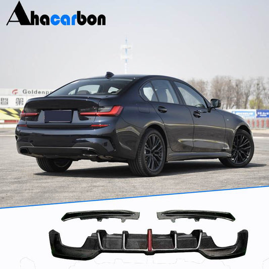 Rear Bumper Diffuser with LED Carbon Fiber (2019-2021, M-Sport) for BMW 3 series G20/21 2018- - image 1