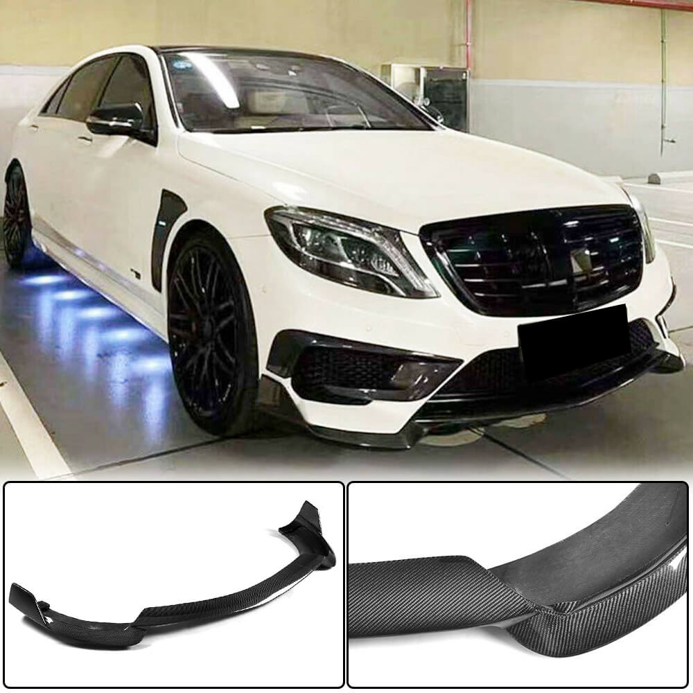 Front Bumper Lip Spoiler (for S63 AMG 2014-2017, Carbon) for Mercedes S-сlass W222 2013-2022 - image 1