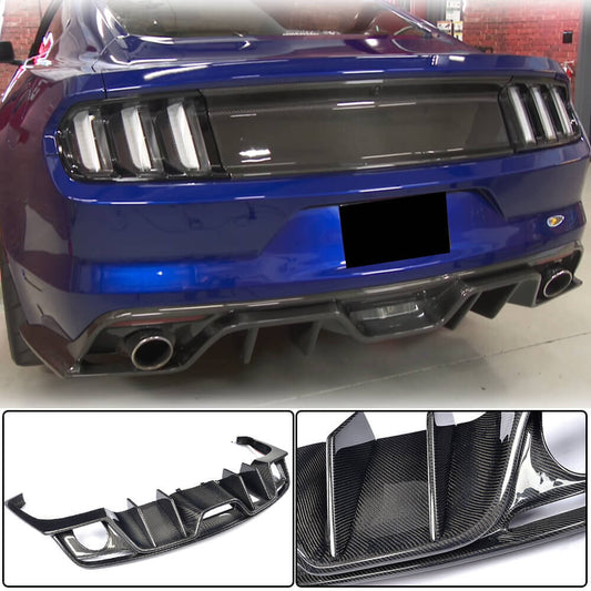 Rear bumper diffuser V2 (2015-2017, Carbon) for Ford Mustang 2015-2023 - image 1