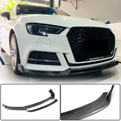 Front bumper lip Lip V4 (for S-Line Sedan 2017-2020, Carbon) for Audi A3 2012-2020 - image 1