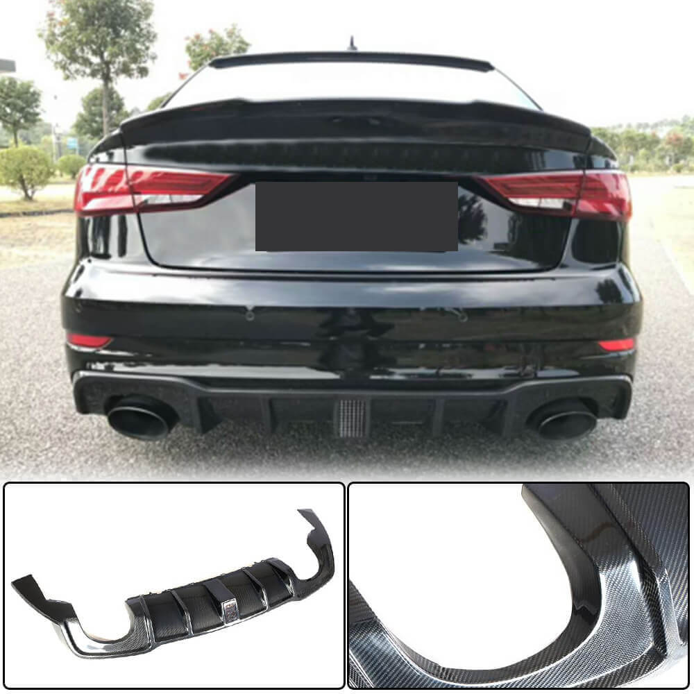 Rear Bumper Diffuser with LED Brake Light V2 (for RS3 2017-2019, Carbon) for Audi A3 2012-2020 - image 1