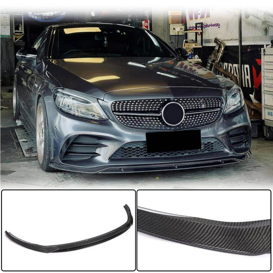Front Bumper Lip Spoiler (2019-2021, Carbon) for Mercedes C-сlass W205 2014-2021 - image 1