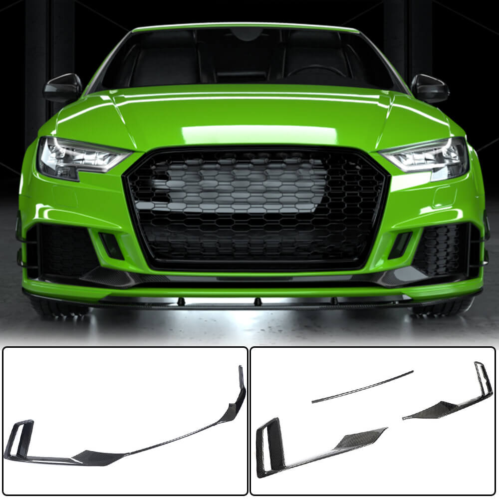 Front bumper lip extensions V1 (for RS3 SD 2017-2020, Carbon) for Audi A3 2012-2020 - image 1
