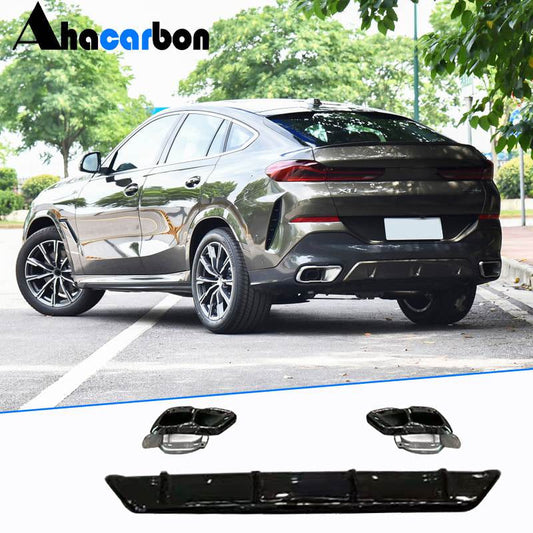 Rear Bumper Diffuser with Tail Pipe Tips Glossy Black ABS (2023+) for BMW X6 G06 2019- - image 1