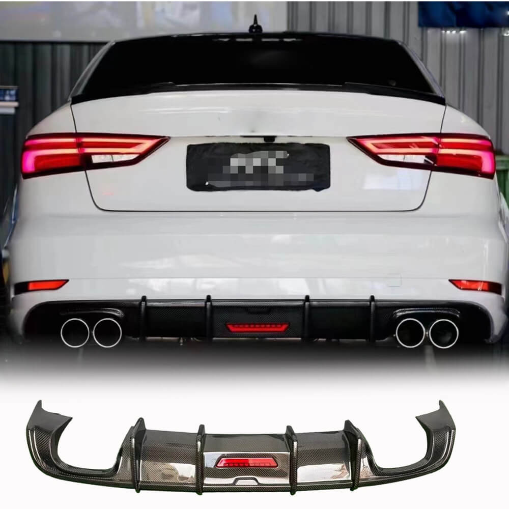 Rear bumper diffuser With LED brake light (for Base SD 2017-2020, Carbon) for Audi A3 2012-2020 - image 1