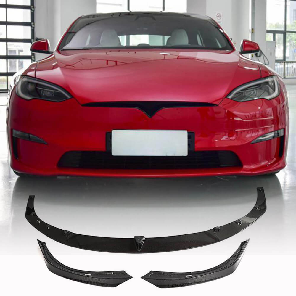 Front Bumper Lip V2 (2021+, Carbon) for Tesla Model S 2012– - image 1