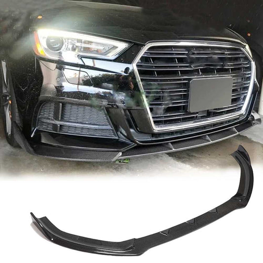Front bumper lip spoiler Lip V1 (for S-Line 2017-2020 Sedan, Carbon) for Audi A3 2012-2020 - image 1