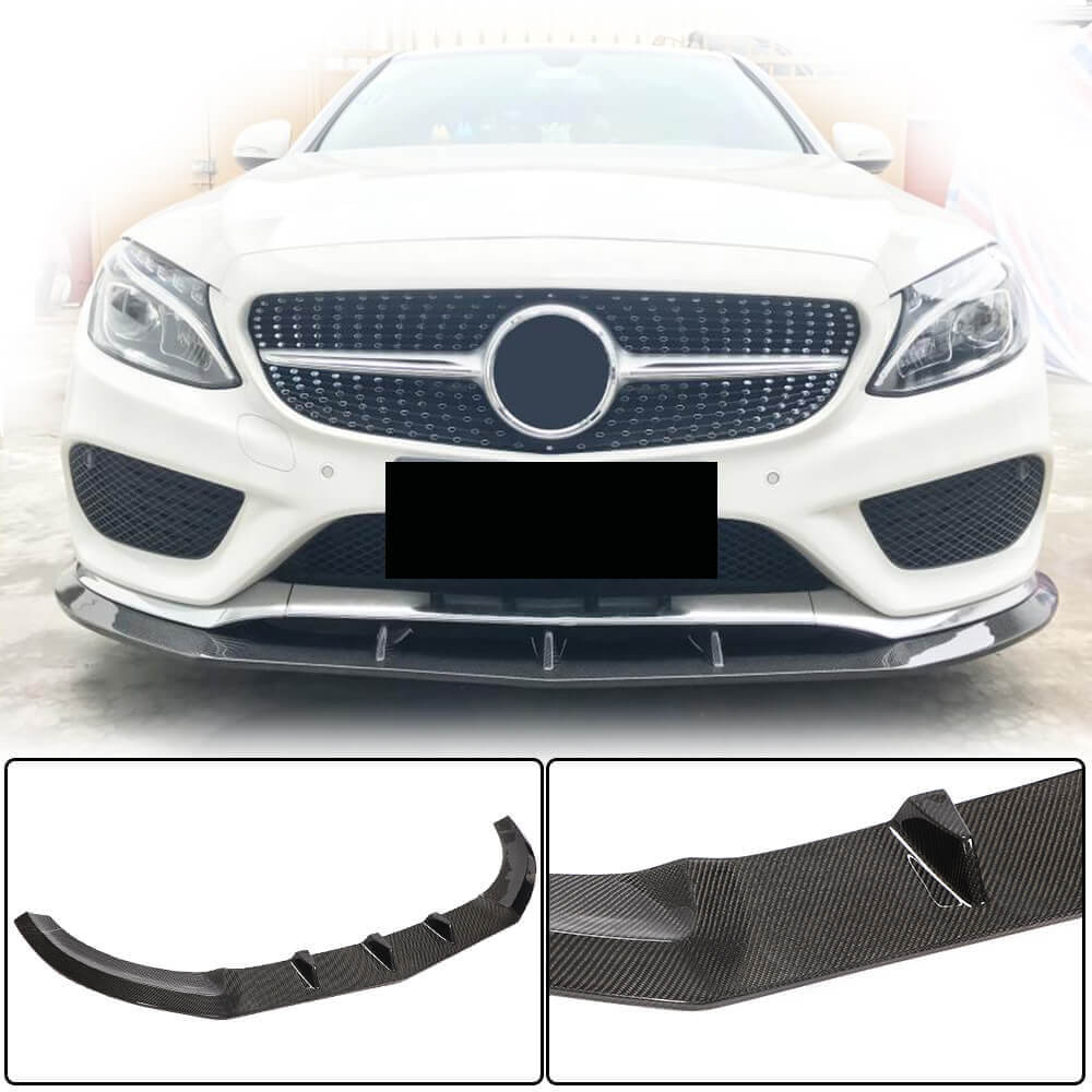 Lip V3 front bumper cover (for C43 AMG 2015-2019, Carbon) for Mercedes C-class W205 2014-2021 - image 1