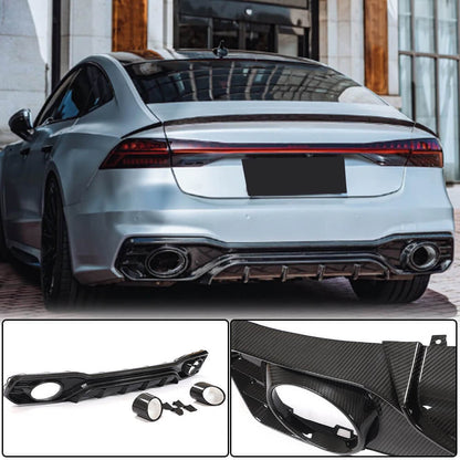 Rear bumper diffuser with exhaust tips (for S-Line 2018-2022, Dry Carbon) for Audi A7 2018- - image 1