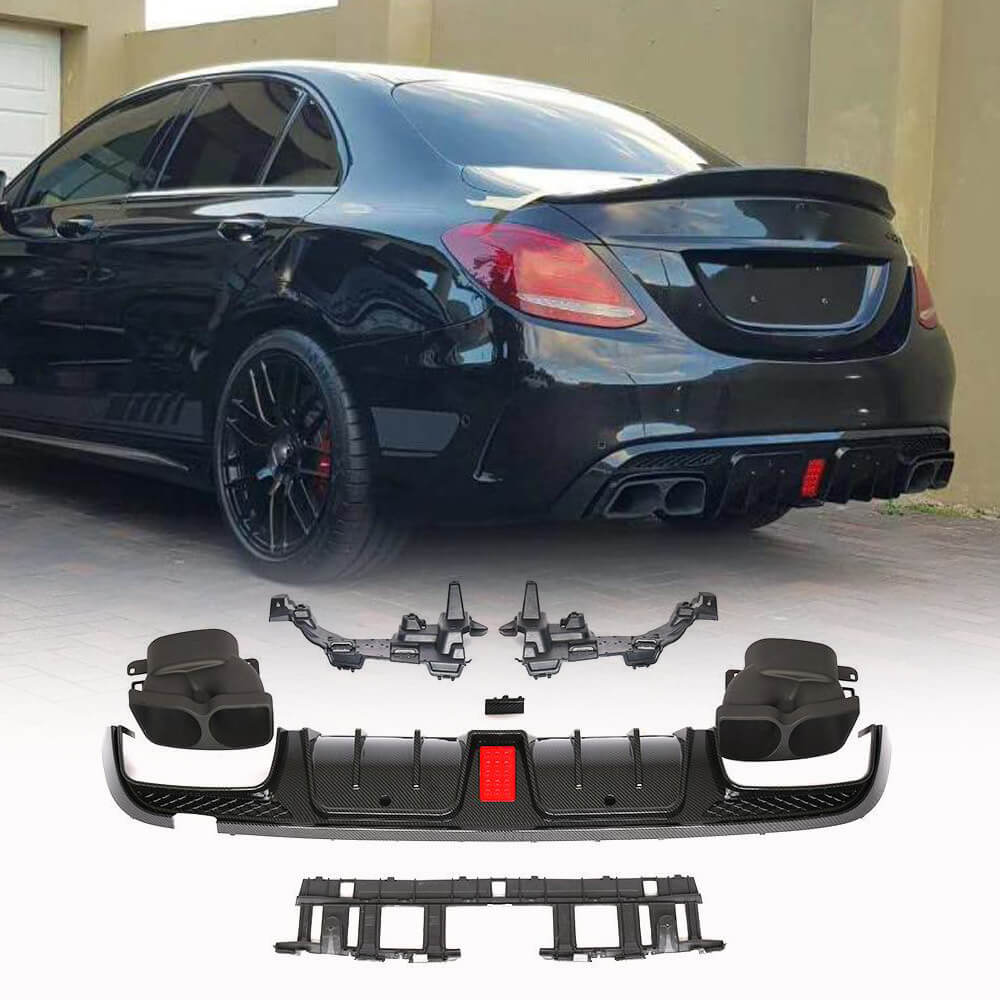 Rear bumper diffuser with exhaust tips (for SD C43 AMG 2015-2019, Carbon) for Mercedes C-сlass W205 2014-2021 - image 1