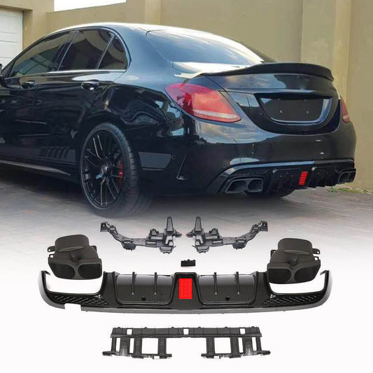 Rear bumper diffuser with exhaust tips (for SD C43 AMG 2015-2019, Carbon) for Mercedes C-сlass W205 2014-2021 - image 1