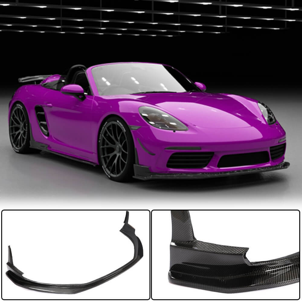 Front Bumper Lip V1 (2016-2019, Carbon) for Porsche Boxster/Cayman 982 (718) 2016- - image 1