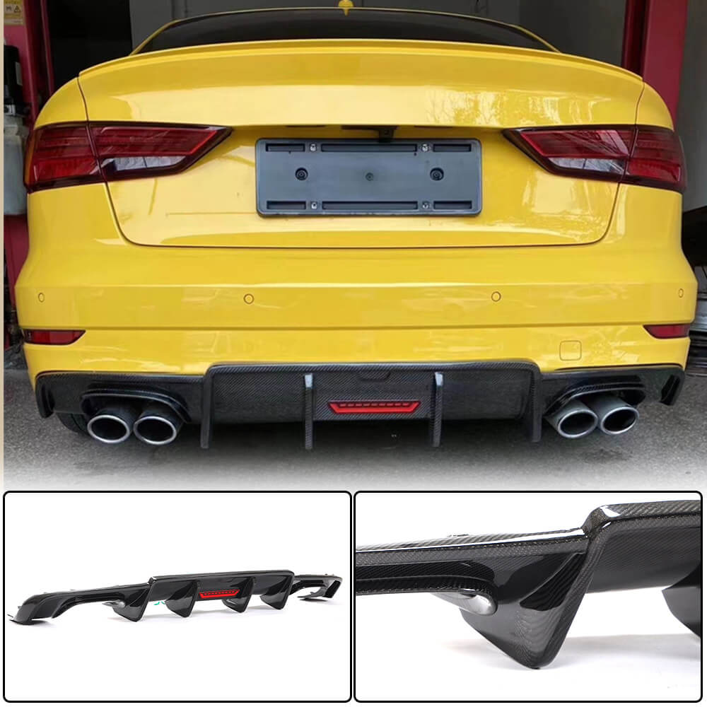 Rear Bumper Diffuser V3 (for S-Line SD 2017-2020, Carbon) for Audi A3 2012-2020 - image 1