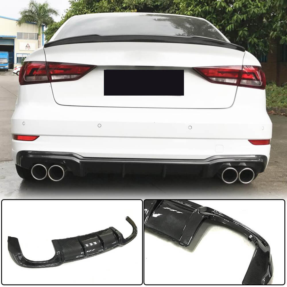 Rear Bumper Diffuser V5 (for S-Line SD 2017-2020, Carbon) for Audi A3 2012-2020 - image 1