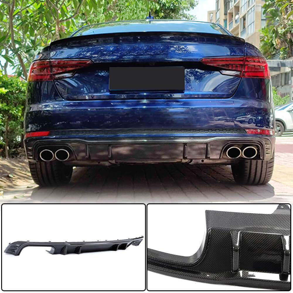 Rear Bumper Diffuser V2 (for S-Line Sedan 2015-2019, Carbon) for Audi A4 B9 2015-2024 - image 1