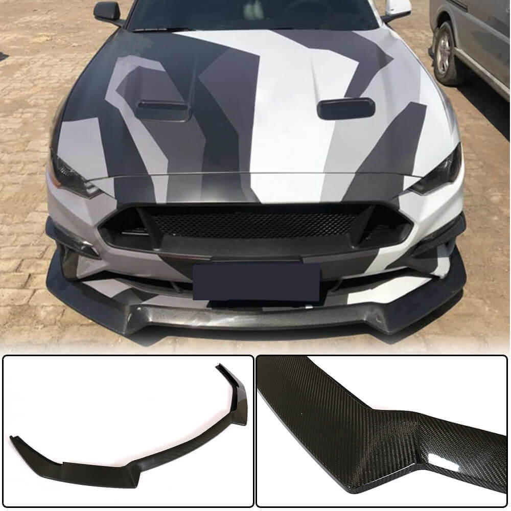 Front Bumper Lip Spoiler (2017-2020, Carbon) for Ford Mustang 2015-2023 - image 1