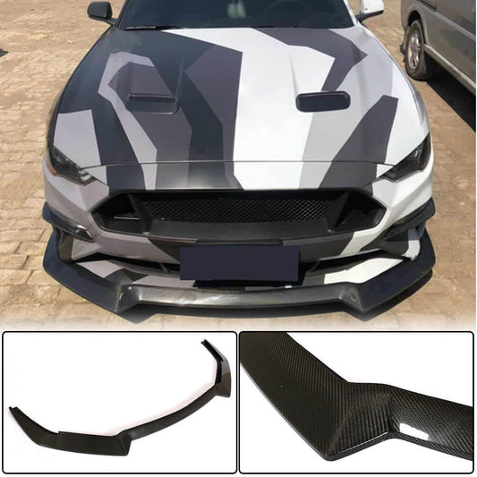 Front Bumper Lip Spoiler (2017-2020, Carbon) for Ford Mustang 2015-2023 - image 1
