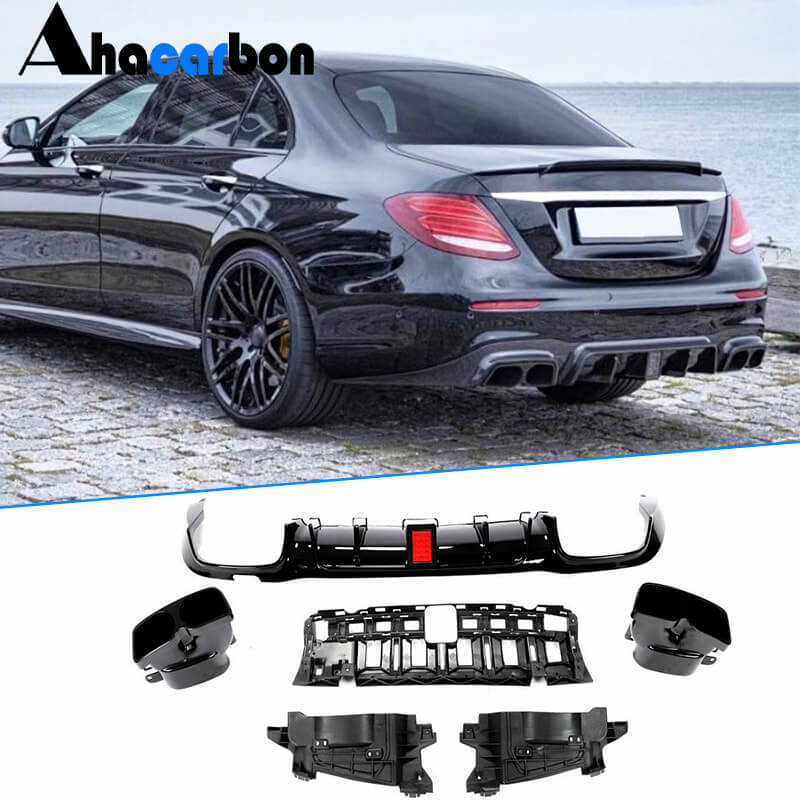 Rear bumper diffuser with V1 nozzles (for AMG/AMG-Line 2016-2019, Carbon) for Mercedes E-class W213 2016-2023 - image 1