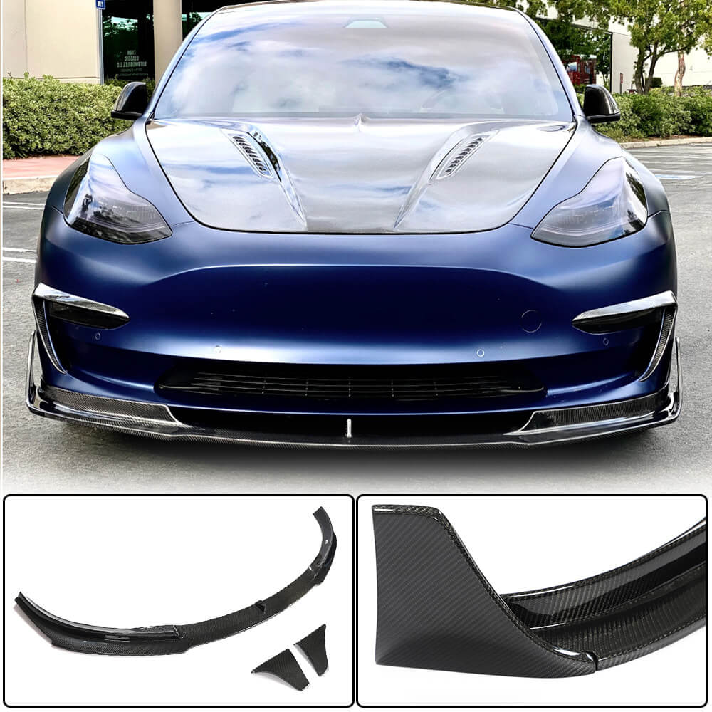 Front Bumper Lip V3 (2017-2023, Carbon) for Tesla Model 3 2017- - image 1