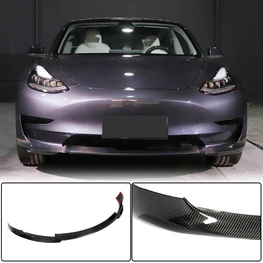 Front Bumper Lip V7 (2017-2023, Carbon) for Tesla Model 3 2017- - image 1