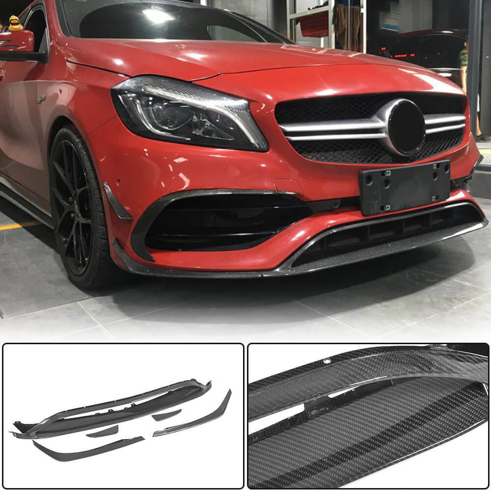 Front Bumper Lip Spoiler (for AMG-Line / A45 AMG HB 2016-2018, Carbon) for Mercedes A-сlass W176 2012-2018 - image 1