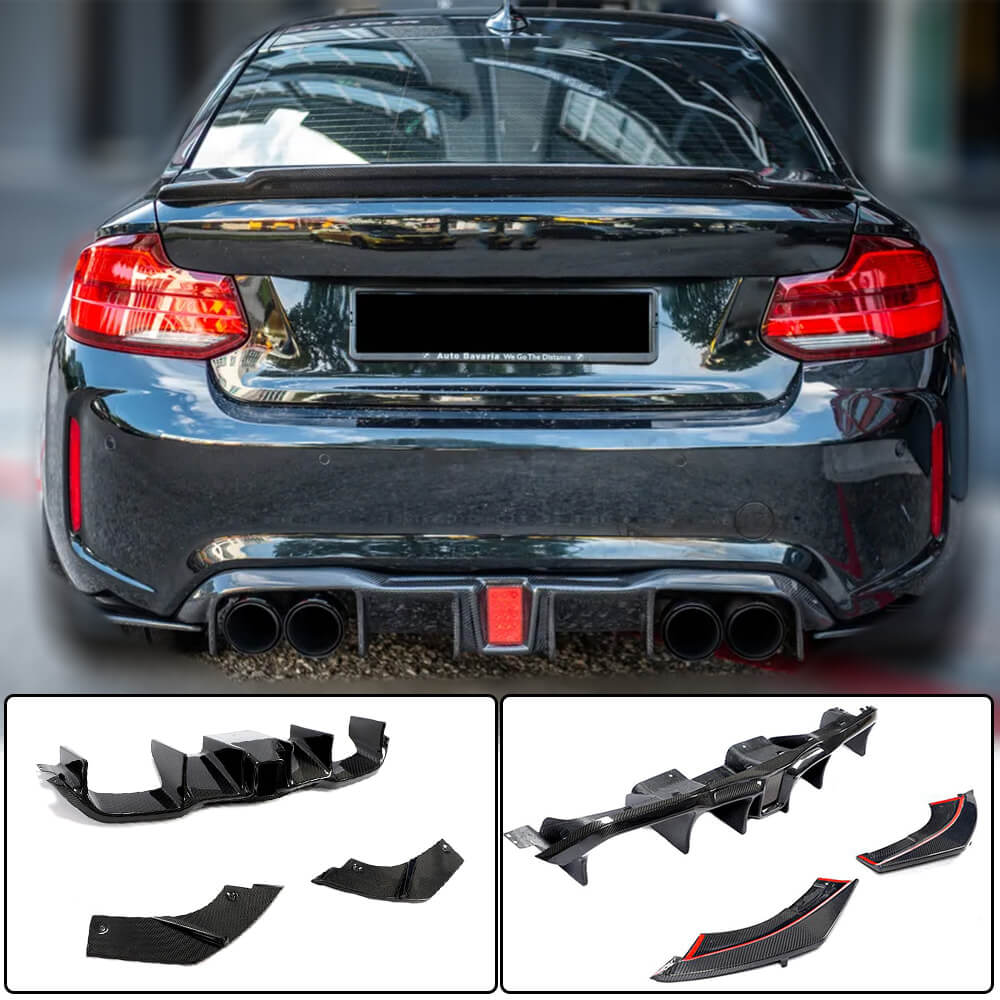 Rear Bumper Diffuser Splitters With LED Brake Light Carbon Fiber V8 (for F87) for BMW 2 Series F22/23 2014-2021 - image 1