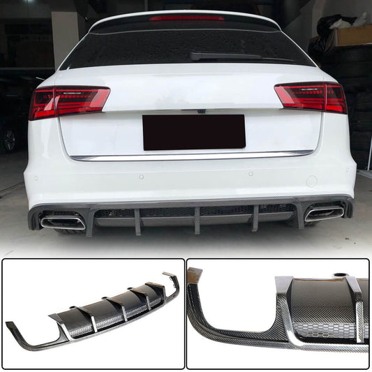 Rear Bumper Diffuser (for S-Line SW 2014-2018, Carbon) for Audi A6 C7 2011-2017 - image 1
