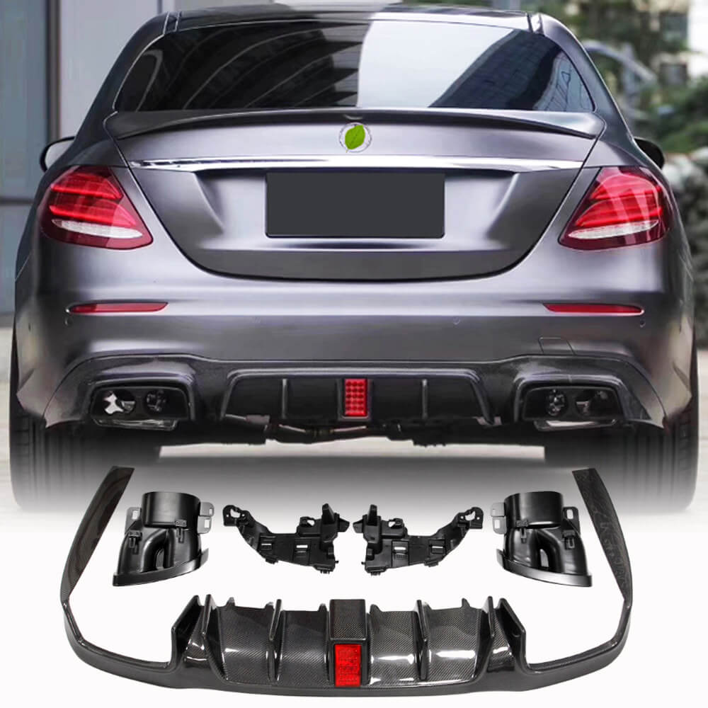 Rear bumper diffuser with V2 nozzles (for AMG/AMG-Line 2016-2019, Carbon) for Mercedes E-class W213 2016-2023 - image 1