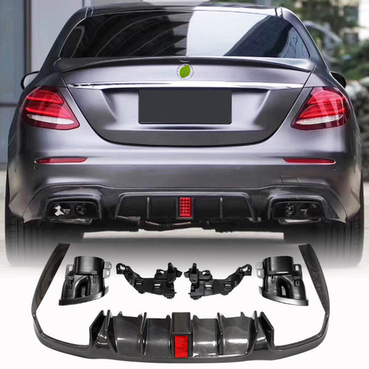 Rear bumper diffuser with V2 nozzles (for AMG/AMG-Line 2016-2019, Carbon) for Mercedes E-class W213 2016-2023 - image 1
