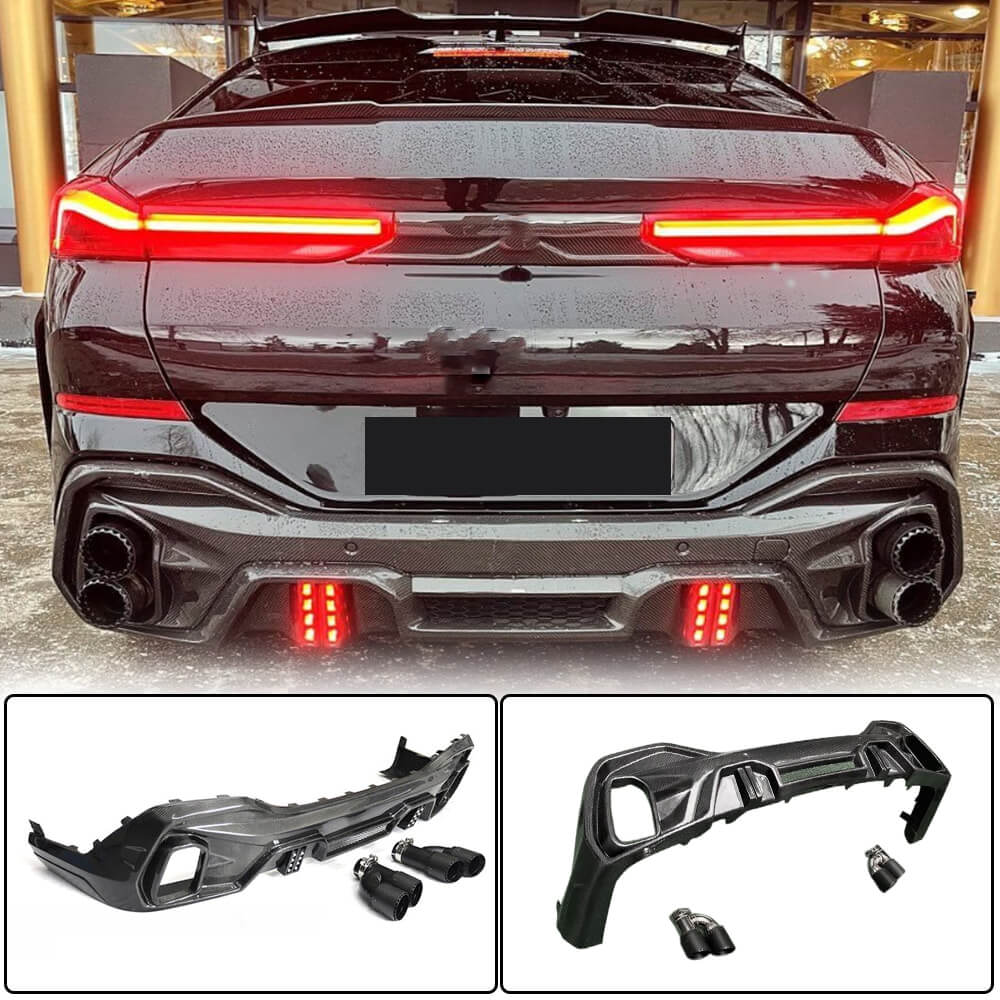 Rear Bumper Diffuser With Exhaust Pipe Tips Carbon Fiber (for M-Competition, 2020-2022) for BMW X6 G06 2019- - image 1