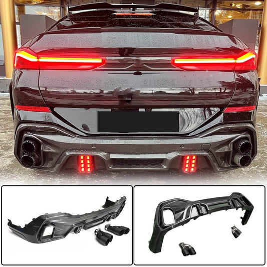 Rear Bumper Diffuser With Exhaust Pipe Tips Carbon Fiber (for M-Competition, 2020-2022) for BMW X6 G06 2019- - image 1
