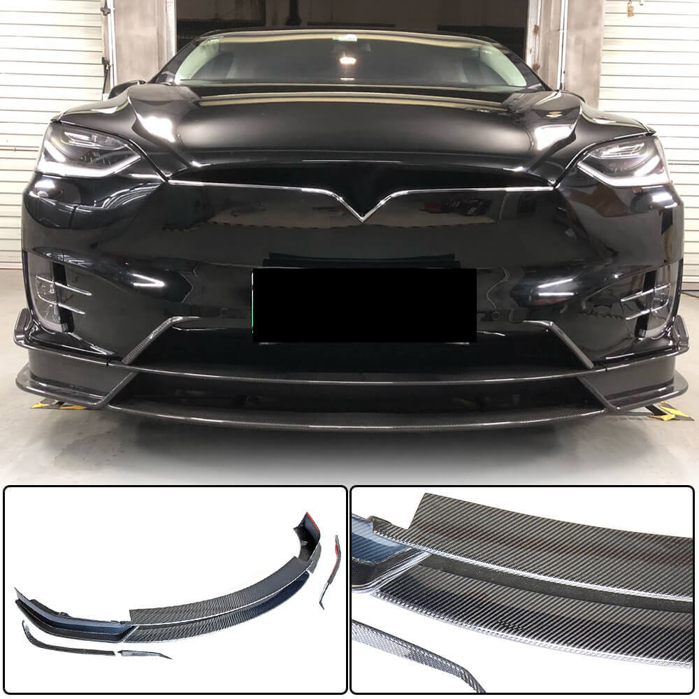 Front Bumper Lip Spoiler (2015-2021, Carbon) for Tesla Model X 2015- - image 1